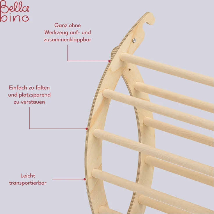 Bellabino 'Ruki' 2in1 Kletterbogen und Wippe zusammenklappbar, inkl. Matratze "Dreiecke", natur lackiert, Buche Massivholz – Bild 6