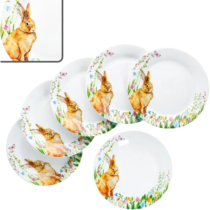 MamboCat Frühstücksteller 6x Osterfreude Kuchenteller Ø19,4cm Porzellan 6 Personen Hase