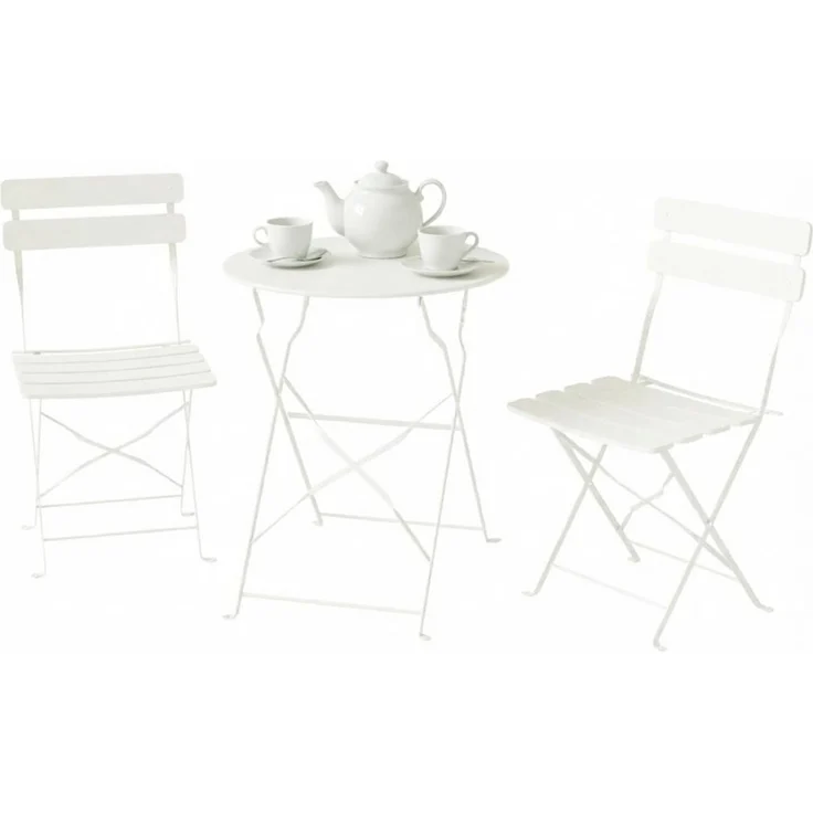 Esstisch 58 x 58 x 70 cm mit 2 Klappstühlen, Metall, Creme, für Balkon und Garten – Bild 8