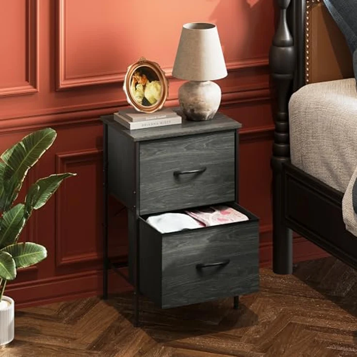 WLIVE Kommode, 2 kommode mit schubladen,Stoffschubladen mit Auszügen,für Schlafzimmer, Flur,Wohnzimmer, Kinderzimmer, mit stabilem Stahlrahmen und Holzpaneelen, Schwarz – Bild 3