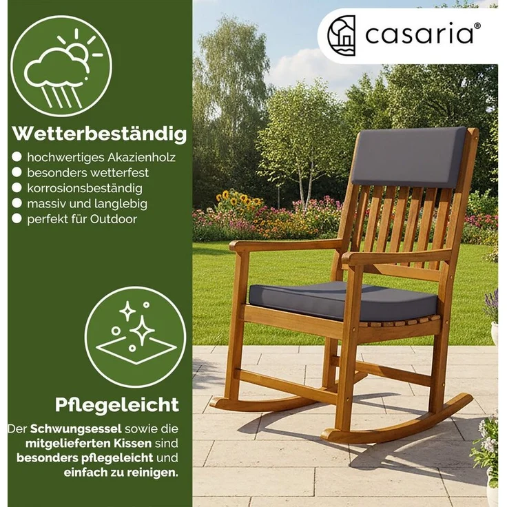 Casaria Schaukelstuhl, Gartenstuhl Schaukelstuhl Holz 160kg Belastbar Garten Balkon Akazie – Bild 3