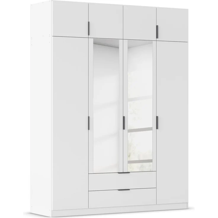 Rauch Möbel Lagoa, Kleiderschrank, Garderobe für Schlafzimmer, Kinderzimmer, Jugendzimmer 8-türig, mit Spiegel, 2 Schubladen, mit Zubehör Premium, Farbe Weiß, Breite 181
