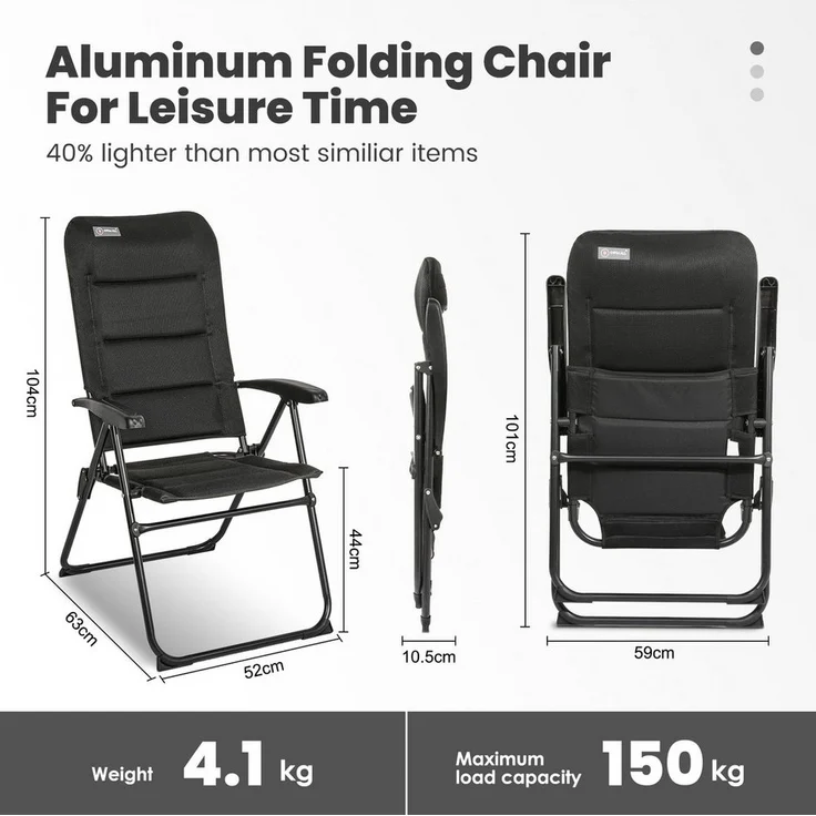 HOMECALL Gartenstuhl Hochlehner Campingstuhl Klappstühle Gepolstert Faltstuhl Balkonstuhl (Anglerstuhl, 2 St), mit 5-Fach Verstellbare lehne, für Camp Garten Balkon, Belastbar 150KG – Bild 2
