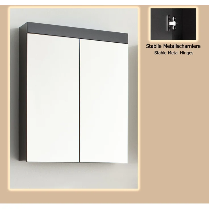 Trendteam 'Amanda' Spiegelschrank, Holz, 77 x 17 x 60 cm, Grau Hochglanz – Bild 8