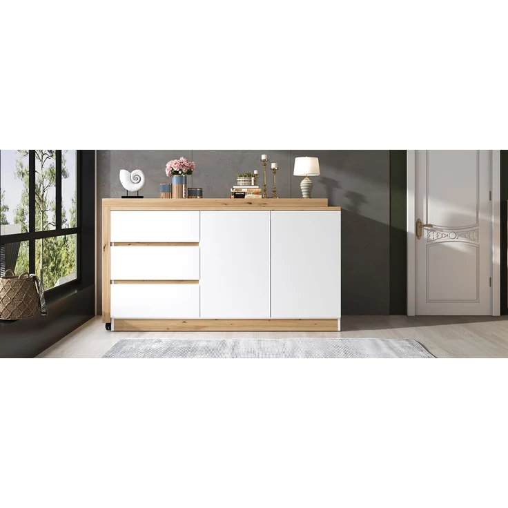 ZUBALIYA Schreibtisch mit feststellbaren Rollen – multifunktionales Design, 4 cm dickere, drehbare Tischplatte, fest arretierbar, weiß/Eiche, Faltbarer Schreibtisch, Eckschreibtisch, Sideboard,Dicke Materialie – Bild 22