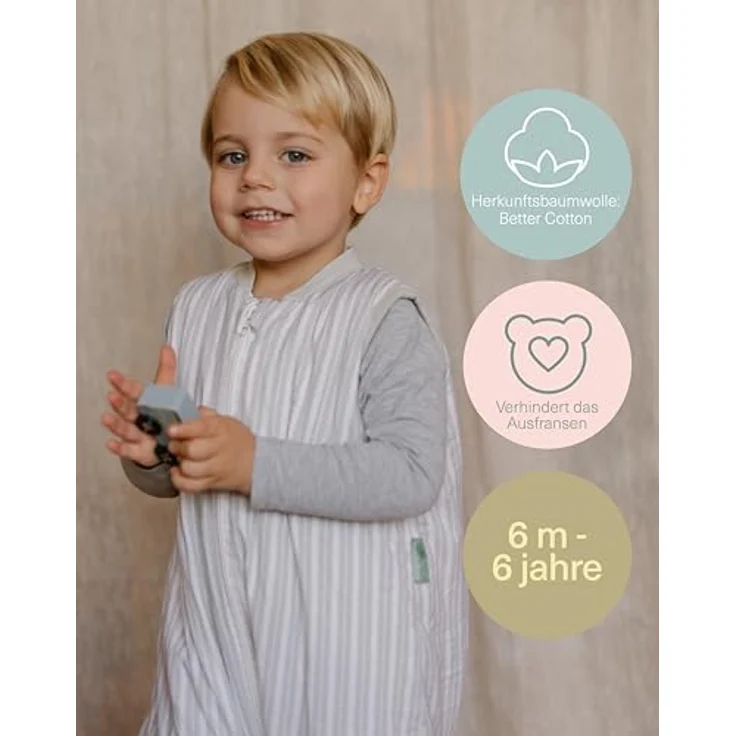 molis&co - Baby Schlafsack mit Füßen und Socke -Ideal für Frühling und Herbst - Babyschlafsack mit Beinen 1 tog - 100% Baumwolle (Oeko-TEX 100), Premium Qualität - Dawn Stripes (120 cm) – Bild 6