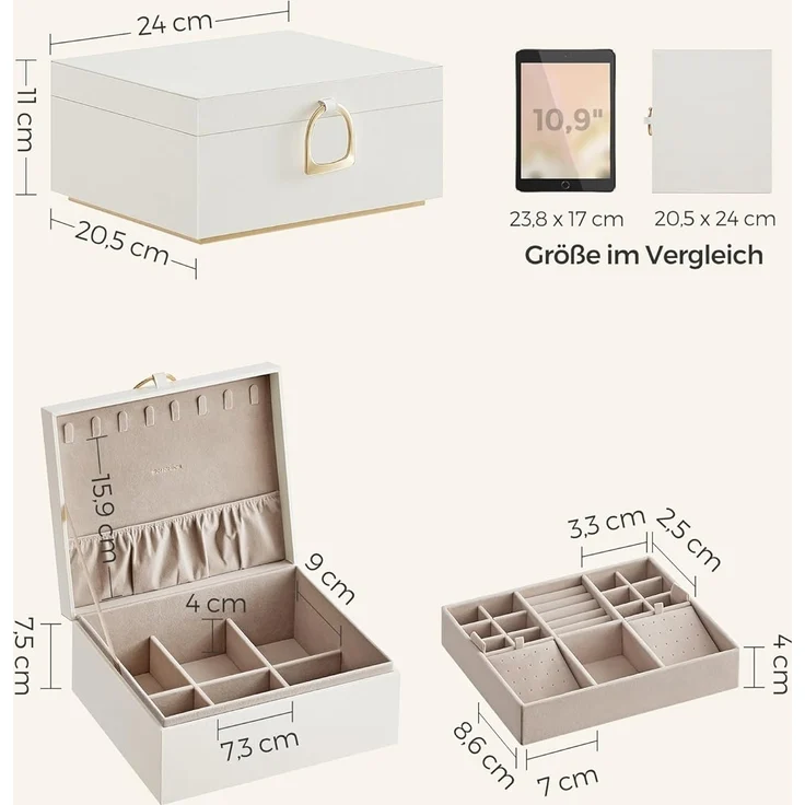 Songmics Schmuckkasten, 2 Ebenen, Schmuckkasten mit Griff, Schmuckbox – Bild 7