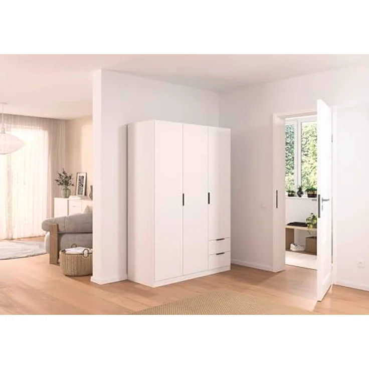 Rauch Möbel Lagoa, Kleiderschrank, Garderobe für Schlafzimmer, Kinderzimmer, Jugendzimmer 3-türig, 2 Schubladen, mit Zubehör Premium, Farbe Weiß, Breite 136 – Bild 3