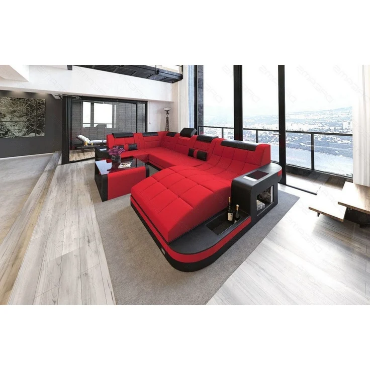 Stoff Wohnlandschaft Wave U-Form - Mikrofaserstoff - Rot-Schwarz - Rechts – Bild 3