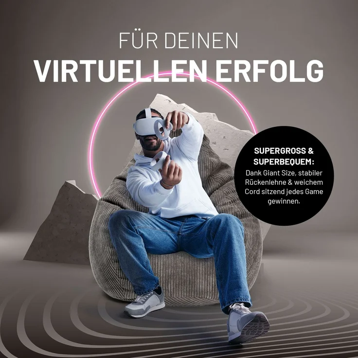 Lumaland Sitzsack GIANT Cord Sitzsack Stabile Lehne ideal fürs Gaming, verdeckter Reißverschluss, trendig & Gemütlichkeit vereint – Bild 7