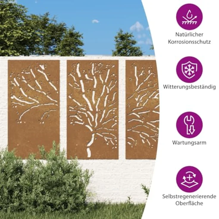 vidaXL 3-tlg. Garten-Wanddeko 105x55 cm, wetterfester Cortenstahl mit Baum-Design – Bild 4