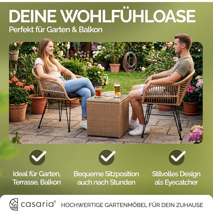 CASARIA® Korbsessel Gartenstühle 2er Set Bali Polyrattan – Bild 8