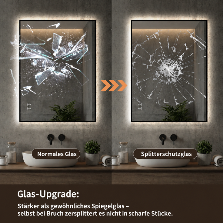LED Badezimmerspiegel 50x70 cm mit Aluminiumrahmen, Hinterleuchtet, Anti-Beschlag, 3 Lichtfarben, Stufenlos dimmbar, Memory-Funktion, 5 mm kupferfreier Silberspiegel--Silber--50x70x2.5cm--YOUDENOVA – Bild 10