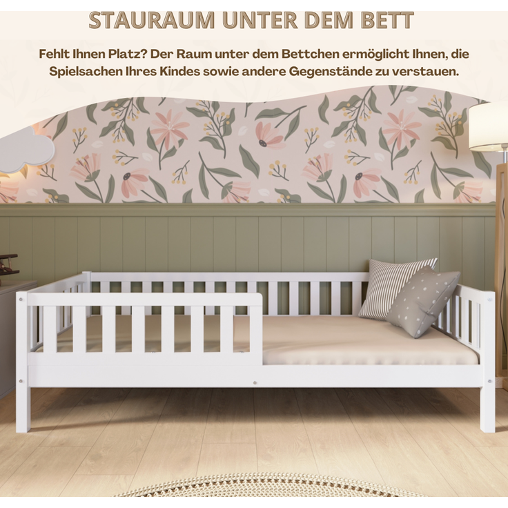 Crazy Pine 'Crazy Basic' Kinderbett mit Rausfallschutz, Skandinavisches Design, Holz, Weiß, 140x200 cm, ohne Ausstattung – Bild 7