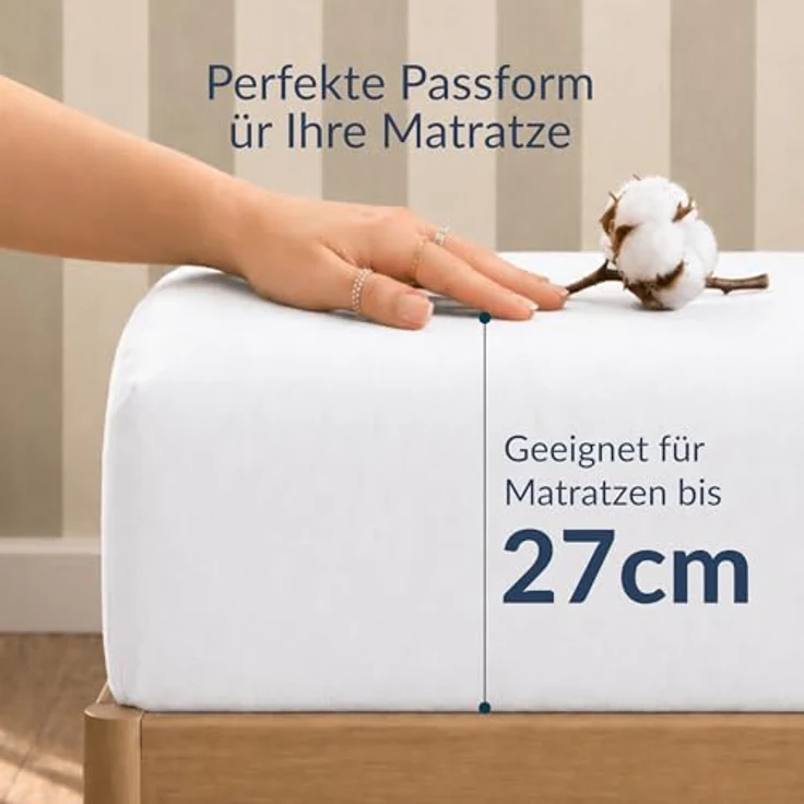 Twinzen Spannbettlaken Baumwoll-Jersey 90x200 Weiß Steghöhe 30 cm | Weich & hautfreundlich · Atmungsaktiv · Rundumgummi für sicheren Halt · Waschbar bei 60 °C · OEKO-TEX zertifiziert – Bild 2
