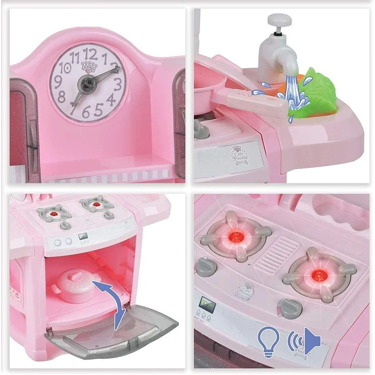 Hauck Spielküche Princess, inkl. 22teiliges Zubehör, 2 Herdplatten mit Licht und Sound, Wasserpump-Funktion am Spülbecken - Rosa – Bild 5
