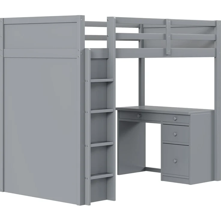 Hochbett 90x200 cm mit Aufbewahrung und Schreibtisch – modulares Massivholz-Design,Grau,platzsparend – Bild 10