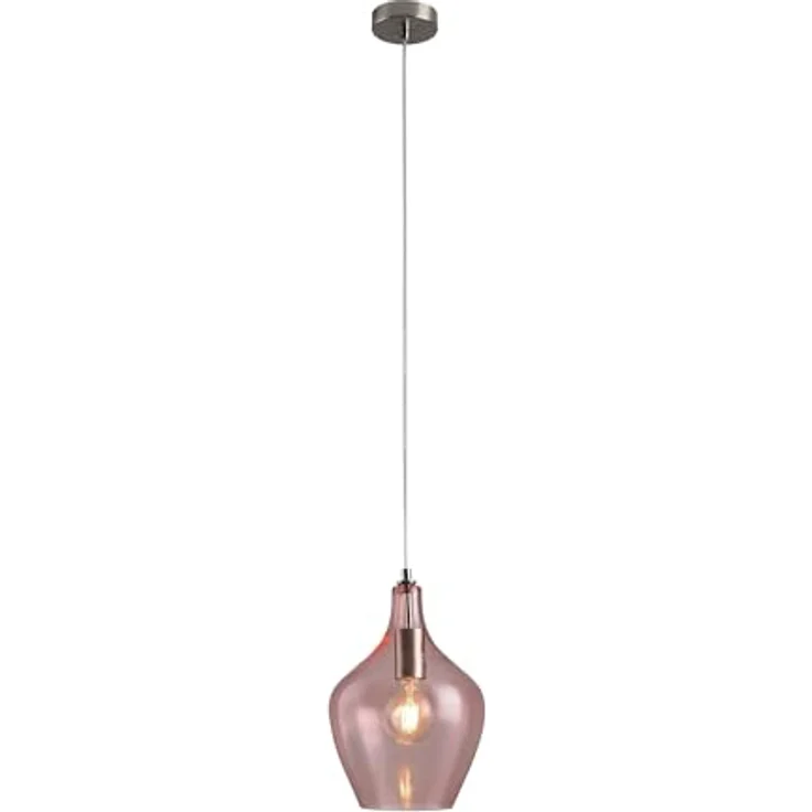 LA BURBUJA Pendelleuchte Ø22CM Mattes Nickel, Rosé Glas – Elegante 1-flammige E27 Hängelampe für Wohn- & Mädchenzimmer – Bild 2