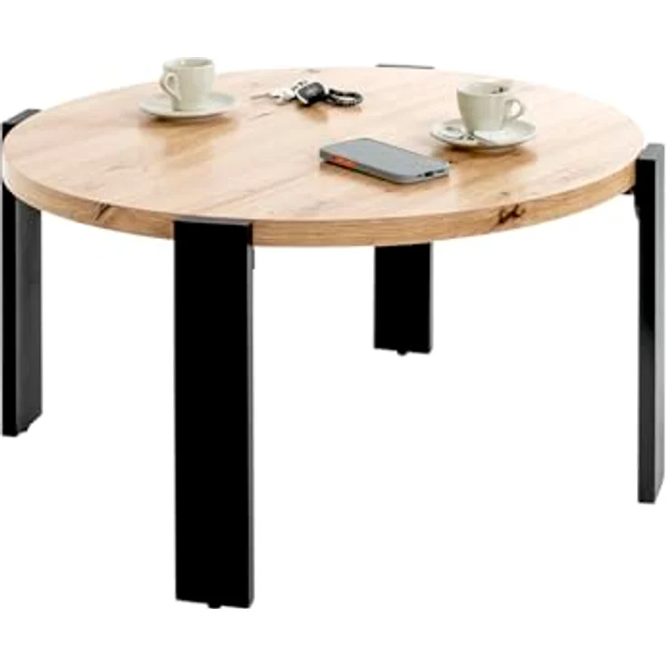 XXXL Couchtisch, rund, Eiche mit Metall- und Holzwerkstoff, 75x42x75 cm, Wohnzimmer – Bild 5