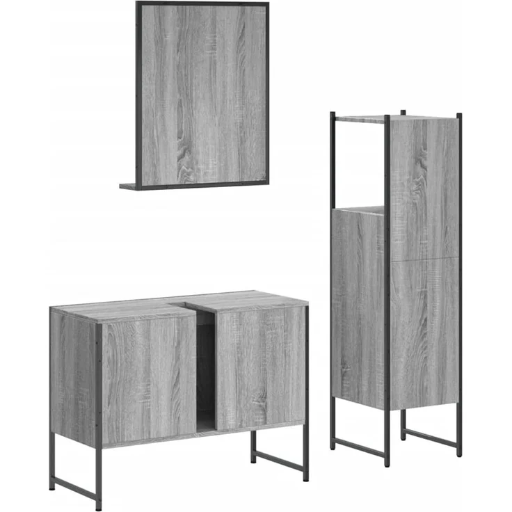 vidaXL 3-tlg. Badmöbel-Set Grau Sonoma Holzwerkstoff 3214352 – Bild 7