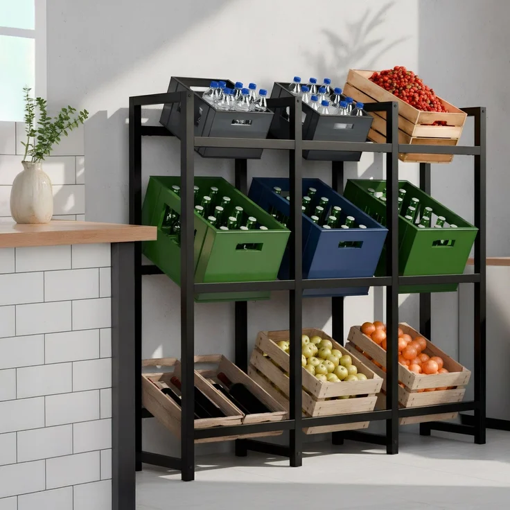 CLP Getränkekistenständer Stack aus Metall freistehend robust stabil,schwarz 116x135x31 cm – Bild 3