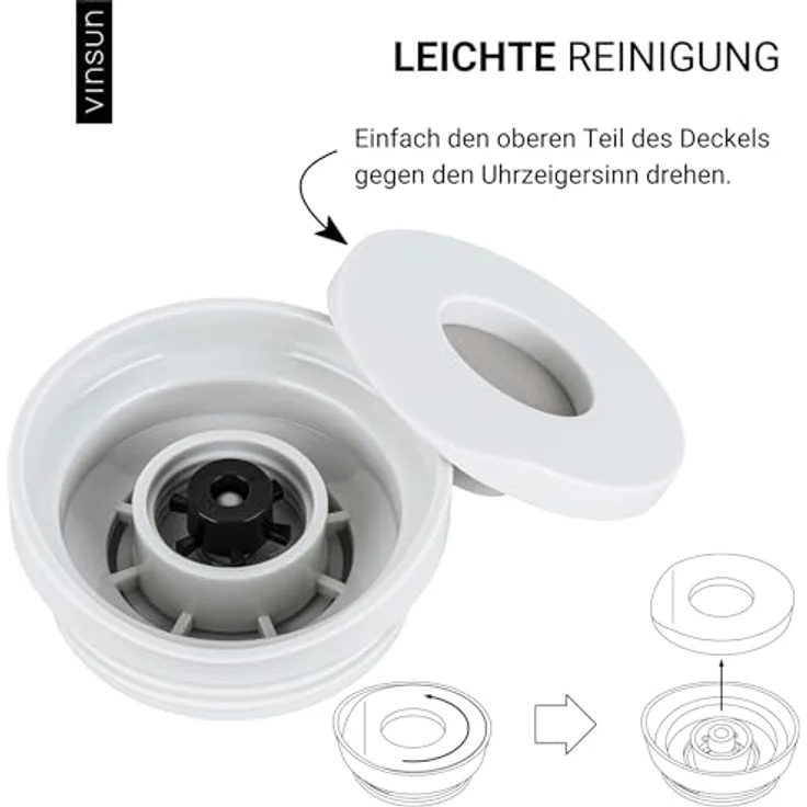 Vinsun Thermobecher Edelstahl Isolierbecher 350ml - Kaffeebecher to Go auslaufsicher, 2-tlg, Edelstahl, Doppelwandig, BPA frei, bruchfest, Einhandbedienung per Knopfdruck – Bild 6