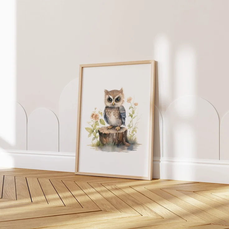 Kinderzimmer Poster Tiere Wald Wasserfarben · Wanddekoration Kinderzimmer Geschenkidee · Wand Deko · Kunst Druck · Deko Print · ohne Rahmen - 30 x 40 cm / Eule