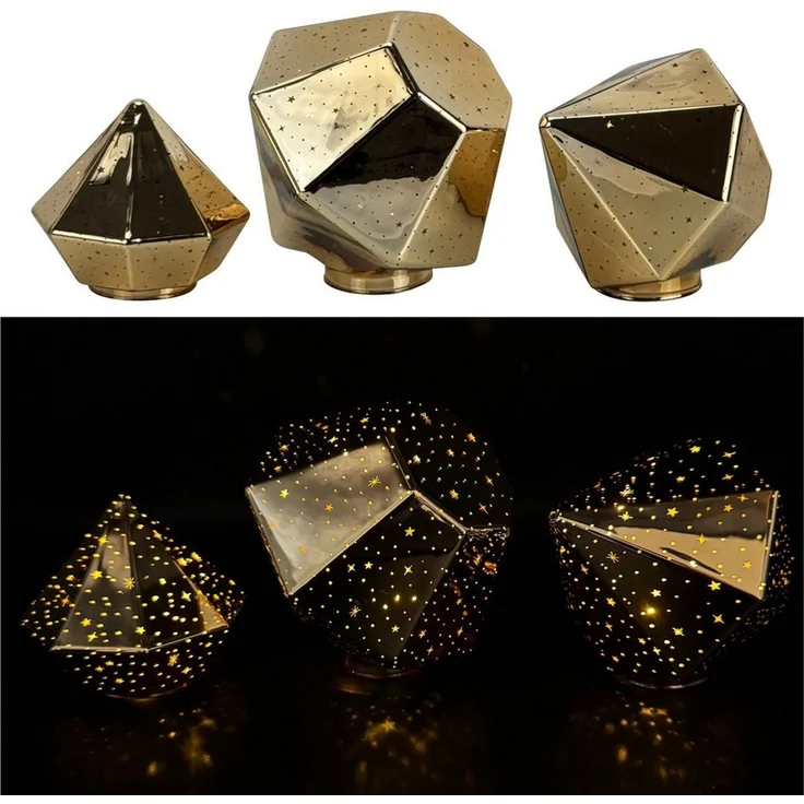 Online-Fuchs LED Dekoobjekt Stimmungslicht - 3 Diamanten aus Glas mit LED-Lichterkette & Timer, Dauerleuchten oder sichter Funkeleffekt, warmweiße LED-Beleuchtung, inklusive praktischer 6-Stunden Timerfunktion – Bild 1