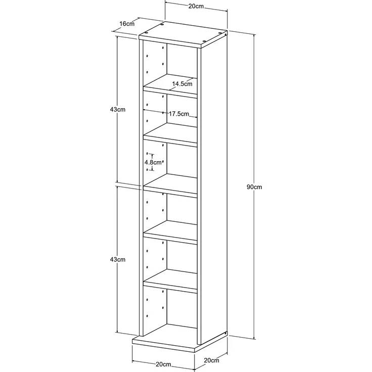 CD Regal Tynset 90x20x20 cm mit 6 Fächern Sonoma-Eichenoptik [en. casa] – Bild 4