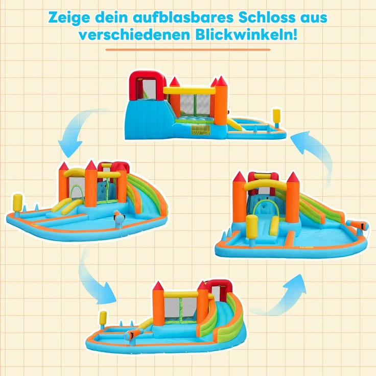 LVHOM Aufblasbare Hüpfburg mit Gebläse, Spielpool, Trocken-/Wasserrutsche, Springburg Outdoor, Wasserpark mit Trampolin, Planschbecken, 460 x 343 x 190cm – Bild 9