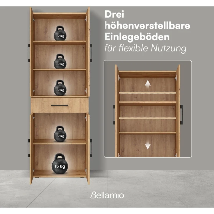 Bellamio 'Apol' Mehrzweckschrank, Eichenoptik, 176x33x60 cm, Aktenschrank mit Schublade und 5 Ablagefächern – Bild 6