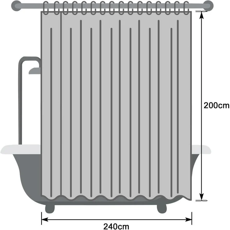 Extra Breit Duschvorhang 240x200 Weiß Textil Anti Schimmel Wasserdicht – Bild 7
