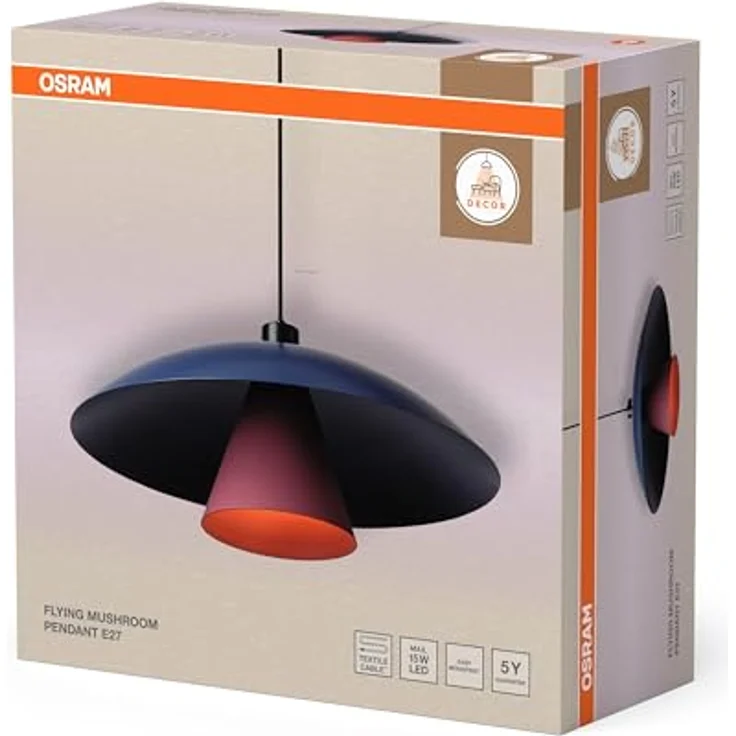 OSRAM Decor Flying Mushroom, Hängelampe aus Stahl mit E27-Fassung, blau/pink – Bild 2