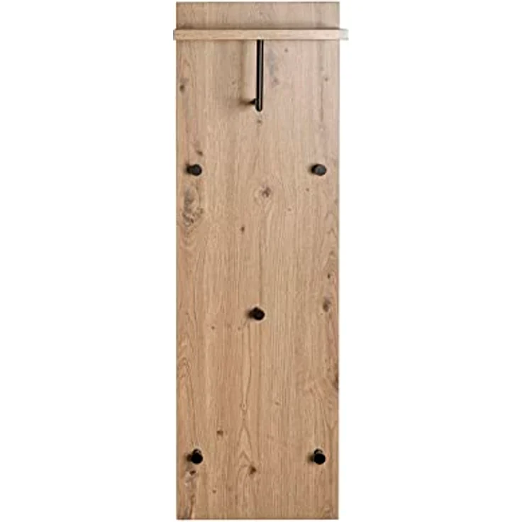 XXXL Garderobenpaneel, Schwarz und Eiche, mit 5 Haken und Hutablage, 30x100x20 cm, Wandgarderobe – Bild 4