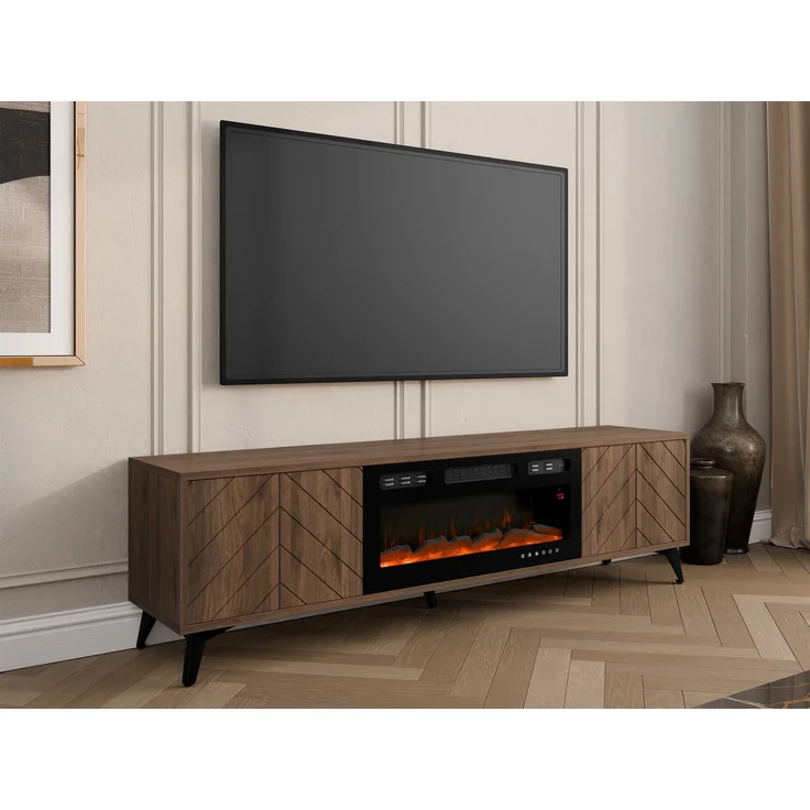 TV-Lowboard Xylix Bis 2D EF mit Elektrische Kamin (Farbe: Nuss Okapi) – Bild 2