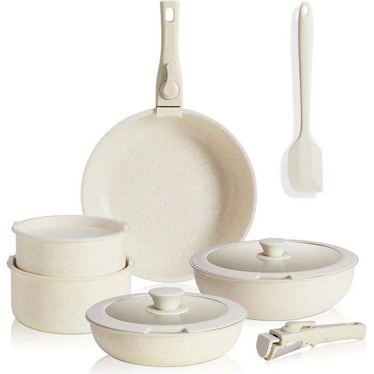 DUMOS Topf-Set 12-tig Kochgeschirr-Set mit Töpfen, Pfannen und Antihaftbeschichtung, Keramik (12-tlg, Kochtopf 24 cm, Bratpfanne 20 cm, 24 cm, Deckel 20 cm, 24 cm), Abnehmbarer Griff – Bild 1
