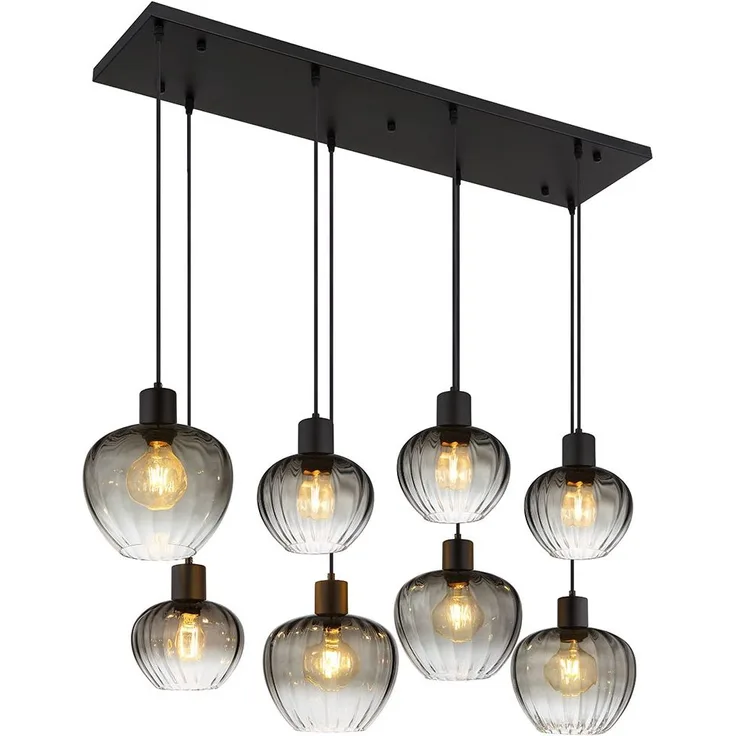 Hängeleuchte, schwarz, Glas rauchfarben, H 120 cm