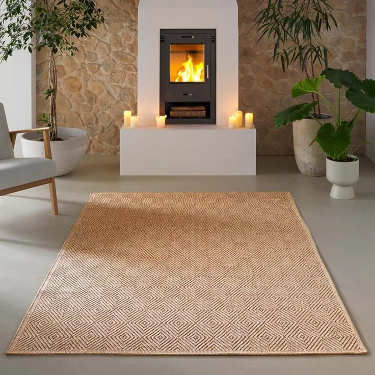 TaraCarpet Outdoorteppich TaraCarpet Borneo Raute Outdoor Teppich – Wetterfester Indoor & Outdoo, rechteckig, Höhe: 6 mm, Küche Wohnzimmer Terrasse Garten Balkon beige 80x150 – Bild 1