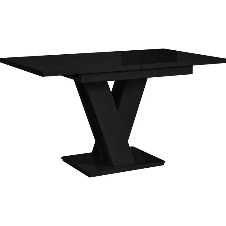 MEBLINI Esstisch Ausziehbar - 120-160x80x75cm - MASIV - Schwarz Hochglanz - Esszimmertisch Modern - Küchentisch - Säulentisch - Ausziehtisch - Dining Table