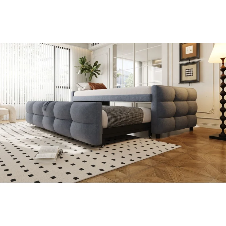 ZUBALIYA Schlafsofa 90x180 cm, ausziehbare Liegefläche, Lattenrost, Leiter, mit Teddy-Stoffbezug, Grau, ohne Matratze – Bild 21
