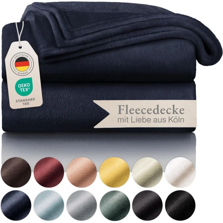 Blumtal Kuscheldecke flauschig - Oeko-TEX zertifizierte Fleecedecke 130x150 cm - Wohndecke 130x150 cm - Decke Couch als Wohn- & Kuscheldecke - Flauschdecke - Kuscheldecke Sofa- Decke Blau 130x150 – Bild 1