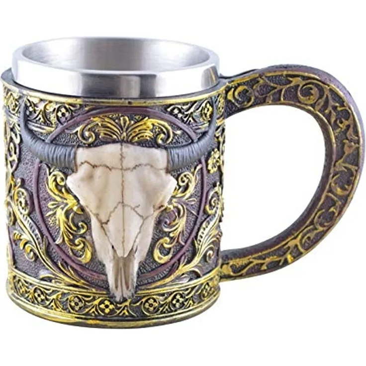 Vogler 816-4148 Bullenschädel Westernkrug mit Metalleinsatz Bierglas Glas Kaffebecher