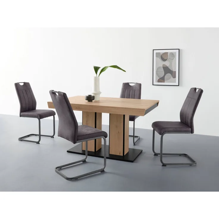 HELA Essgruppe Tisch ausziehbar 140 -220 cm, (Set, 5-tlg), Belastbarkeit 140 KG, bequem gepolstert mit Griff