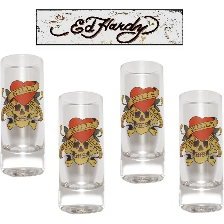 Ed Hardy - Schnapsgläser 4er Set Love Kills Slowly Stamper Gläser Glas