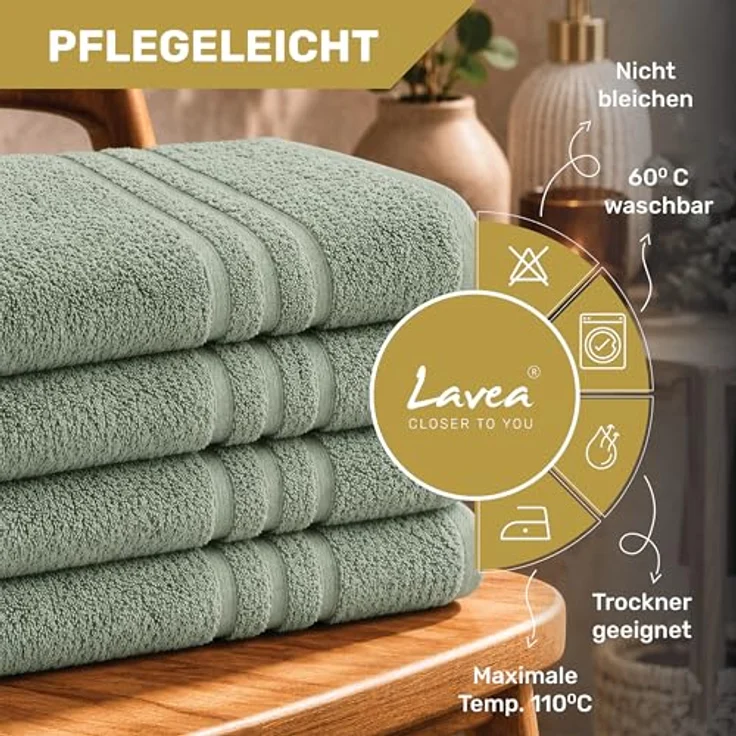Lavea Handtuch Lavea® 4er Set Handtücher 50x100 cm, Elena Frottiererie, 100% Baumwolle (4er Set), 500 g/m² Frottier, weich & saugstark, pflegeleicht – Bild 2