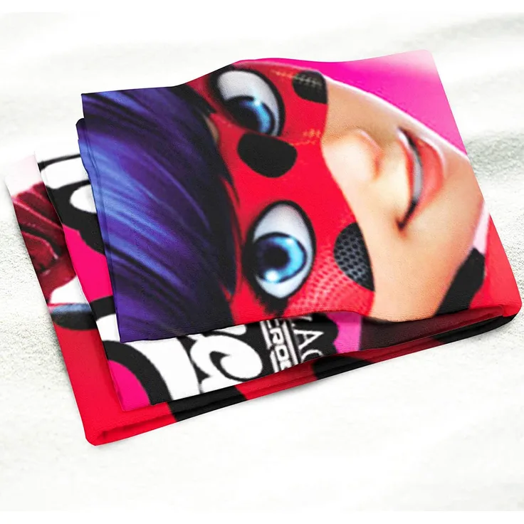Großes Miraculous Badetuch Ladybug Running rot 75x150 cm Strandlaken Strandtuch Handtuch Duschtuch Velourstuch 100% Baumwolle Marinette Adrien Ladybug Cat Noir - Paris - passend zur Bettwäsche