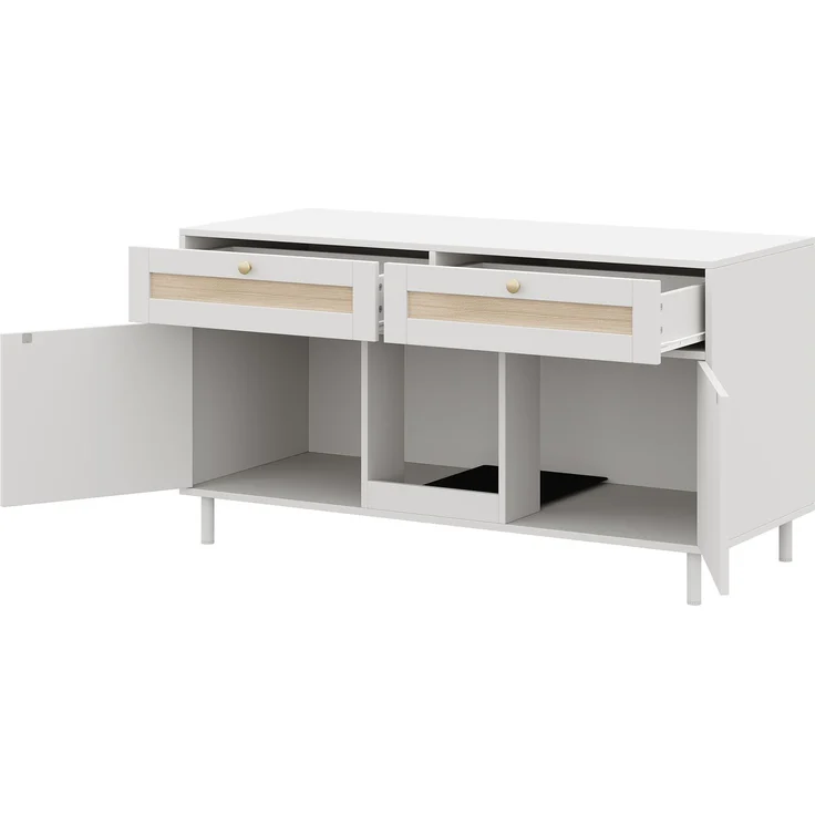 Katzentoilettenschrank mit Katzenstreufangmatte, Katzenstreuschrank, Haustierschrank mit Rattanschublade, Haustier-Sideboard/TV-Schrank, ohne Katzenstreu-Box, Weiß, 120x50x65 cm – Bild 10