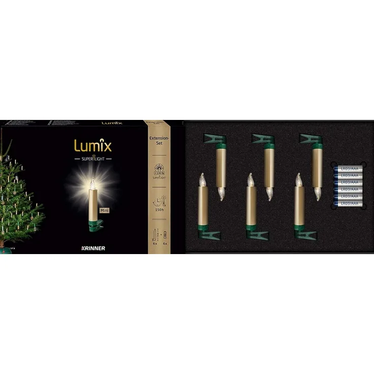 Krinner Lumix SuperLight Metallic 6er Erweiterungs-Set Kabellose Christbaumkerzen Gold