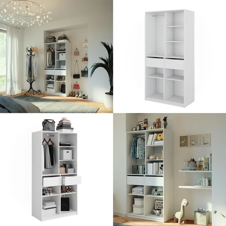 Kleiderschrank Elmo Weiß 100 x 200 cm mit 2 Schubladen Vicco – Bild 8