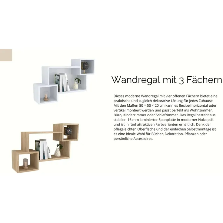 Sleepyshop24 Wandregal Weiß - Modernes Hängeregal für Bücher & Deko, Regal zum Aufhängen aus Holz, für Wohnzimmer, Kinderzimmer, Bad & Küche, horizontal vertikal – Bild 2